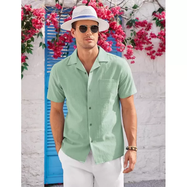 COOFANDY Mens Casual Cotton Linen Shirt Short Sleeve Button Up Shirts Summer Beach Top