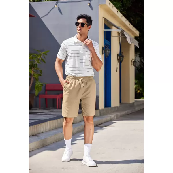 COOFANDY Mens Casual Elastic Waist Pull On Shorts Cotton Drawstring Relaxed Fit Summer Dress Shorts with Pockets