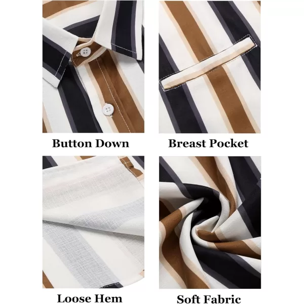 COOFANDY Mens Casual Linen Shirt Short Sleeve Button Down Shirt Summer Beach Hawaiian Shirts