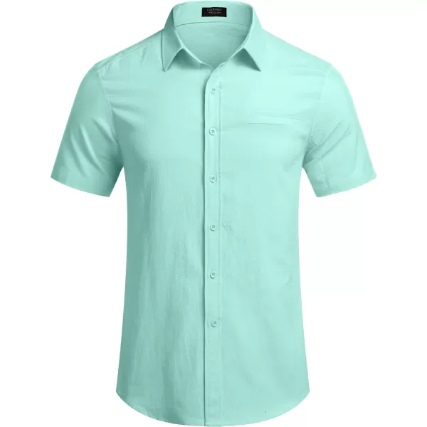 COOFANDY Mens Casual Linen Shirt Short Sleeve Button Down Shirt Summer Beach Hawaiian Shirts