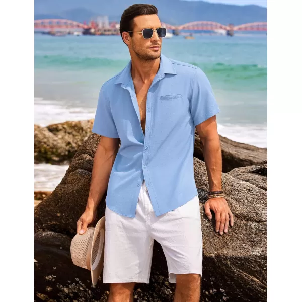 COOFANDY Mens Casual Linen Shirt Short Sleeve Button Down Shirt Summer Beach Hawaiian Shirts