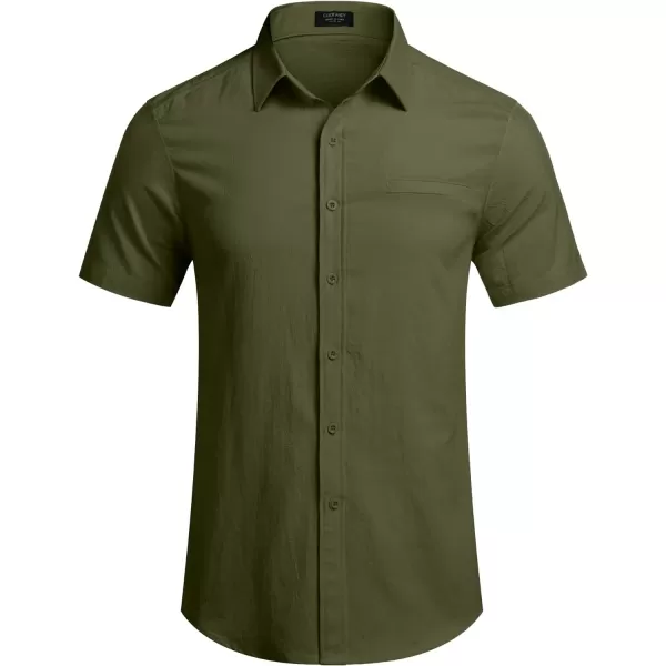 COOFANDY Mens Casual Linen Shirt Short Sleeve Button Down Shirt Summer Beach Hawaiian Shirts