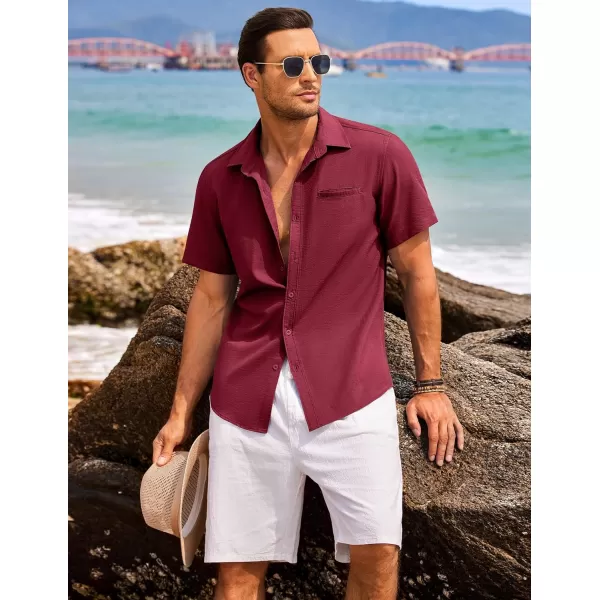 COOFANDY Mens Casual Linen Shirt Short Sleeve Button Down Shirt Summer Beach Hawaiian Shirts