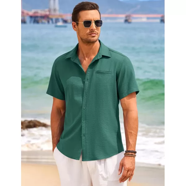 COOFANDY Mens Casual Linen Shirt Short Sleeve Button Down Shirt Summer Beach Hawaiian Shirts