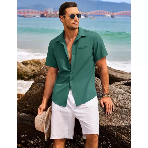 COOFANDY Mens Casual Linen Shirt Short Sleeve Button Down Shirt Summer Beach Hawaiian Shirts