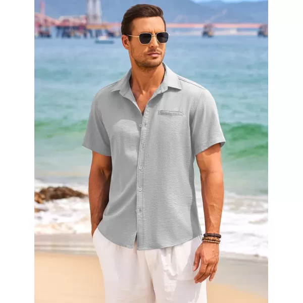 COOFANDY Mens Casual Linen Shirt Short Sleeve Button Down Shirt Summer Beach Hawaiian Shirts