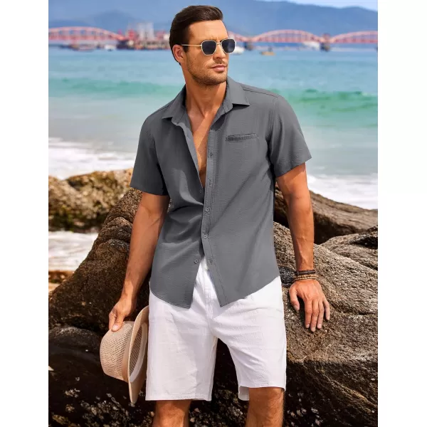 COOFANDY Mens Casual Linen Shirt Short Sleeve Button Down Shirt Summer Beach Hawaiian Shirts