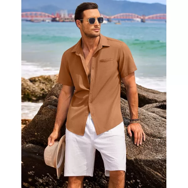 COOFANDY Mens Casual Linen Shirt Short Sleeve Button Down Shirt Summer Beach Hawaiian Shirts