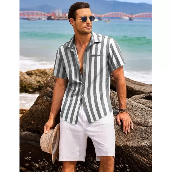 COOFANDY Mens Casual Linen Shirt Short Sleeve Button Down Shirt Summer Beach Hawaiian Shirts