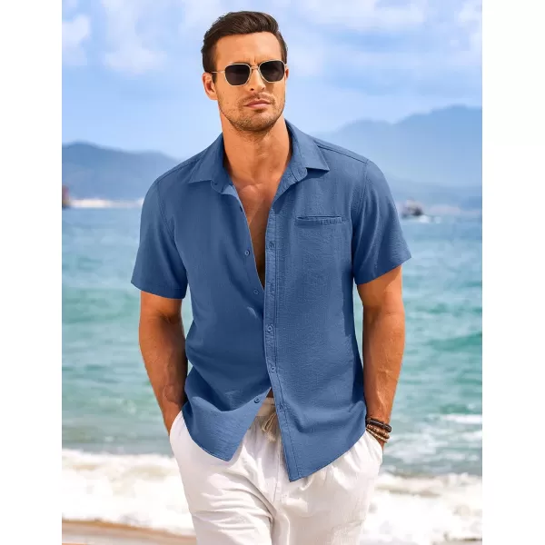 COOFANDY Mens Casual Linen Shirt Short Sleeve Button Down Shirt Summer Beach Hawaiian Shirts