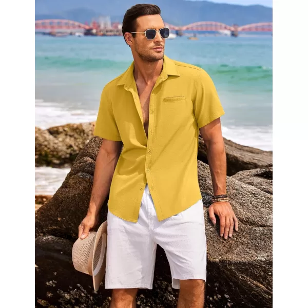 COOFANDY Mens Casual Linen Shirt Short Sleeve Button Down Shirt Summer Beach Hawaiian Shirts