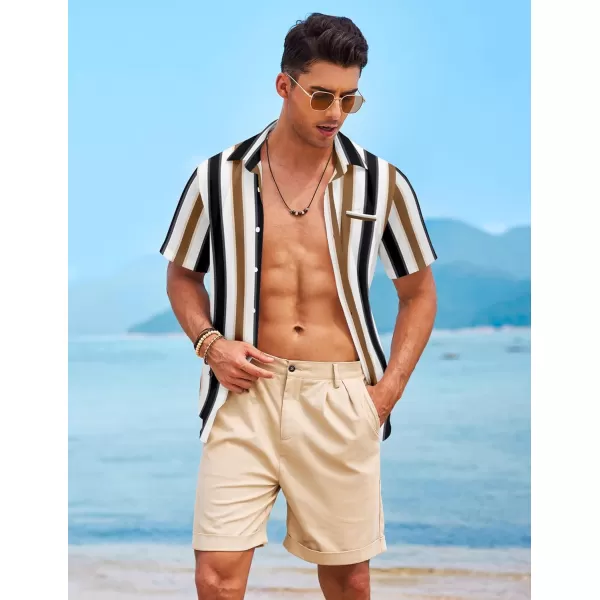 COOFANDY Mens Casual Linen Shirt Short Sleeve Button Down Shirt Summer Beach Hawaiian Shirts