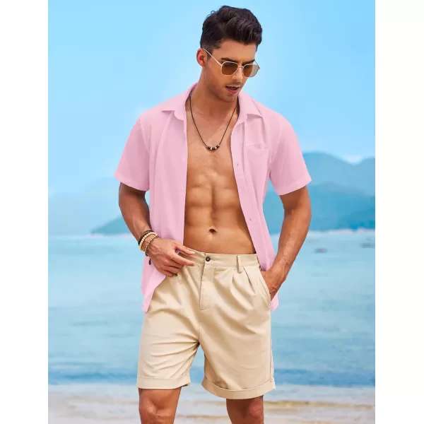 COOFANDY Mens Casual Linen Shirt Short Sleeve Button Down Shirt Summer Beach Hawaiian Shirts