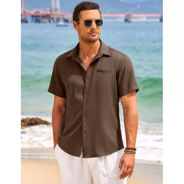 COOFANDY Mens Casual Linen Shirt Short Sleeve Button Down Shirt Summer Beach Hawaiian Shirts