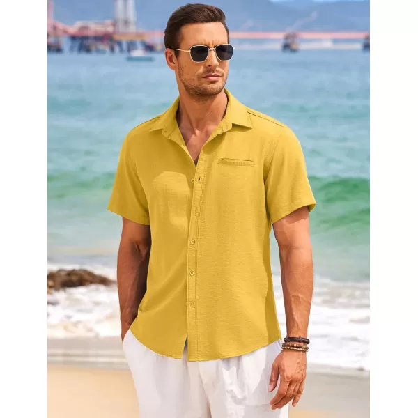 COOFANDY Mens Casual Linen Shirt Short Sleeve Button Down Shirt Summer Beach Hawaiian Shirts