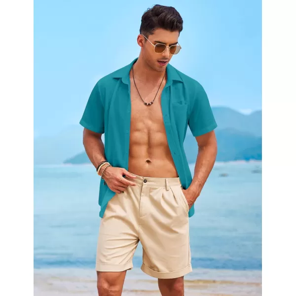 COOFANDY Mens Casual Linen Shirt Short Sleeve Button Down Shirt Summer Beach Hawaiian Shirts