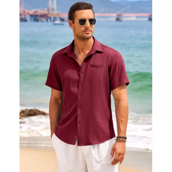 COOFANDY Mens Casual Linen Shirt Short Sleeve Button Down Shirt Summer Beach Hawaiian Shirts