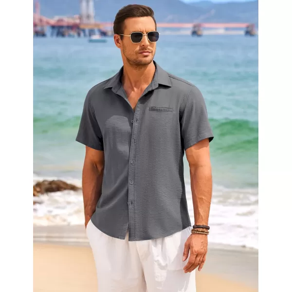 COOFANDY Mens Casual Linen Shirt Short Sleeve Button Down Shirt Summer Beach Hawaiian Shirts