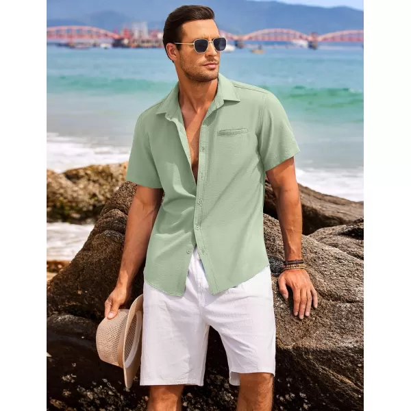 COOFANDY Mens Casual Linen Shirt Short Sleeve Button Down Shirt Summer Beach Hawaiian Shirts