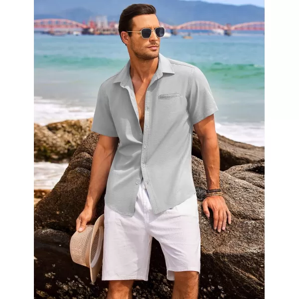 COOFANDY Mens Casual Linen Shirt Short Sleeve Button Down Shirt Summer Beach Hawaiian Shirts