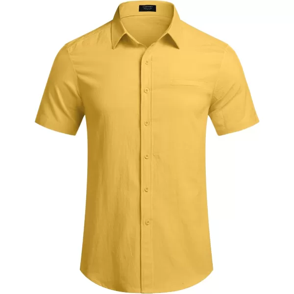 COOFANDY Mens Casual Linen Shirt Short Sleeve Button Down Shirt Summer Beach Hawaiian Shirts