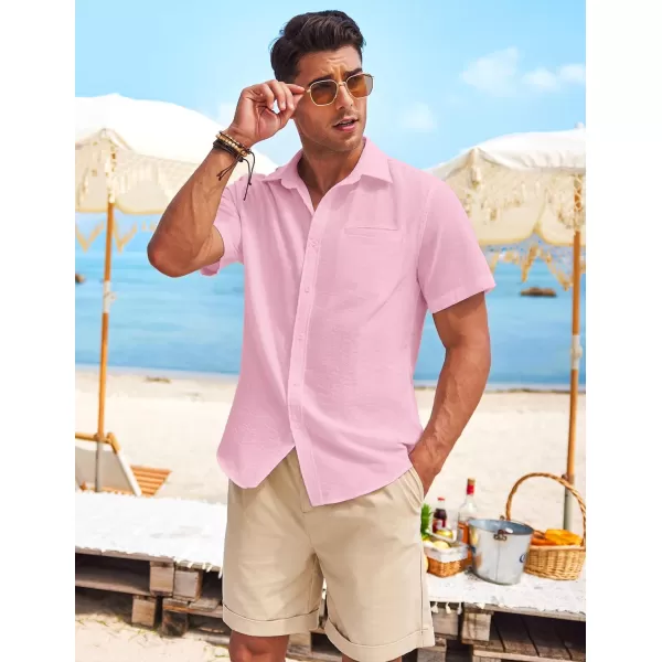 COOFANDY Mens Casual Linen Shirt Short Sleeve Button Down Shirt Summer Beach Hawaiian Shirts