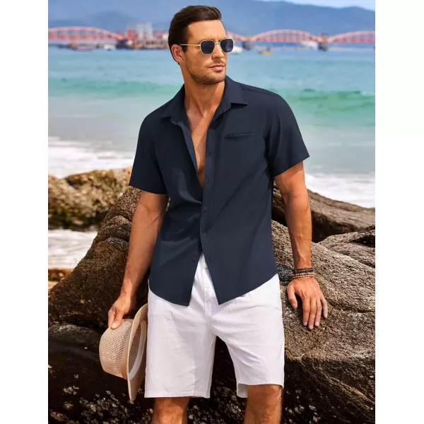 COOFANDY Mens Casual Linen Shirt Short Sleeve Button Down Shirt Summer Beach Hawaiian Shirts