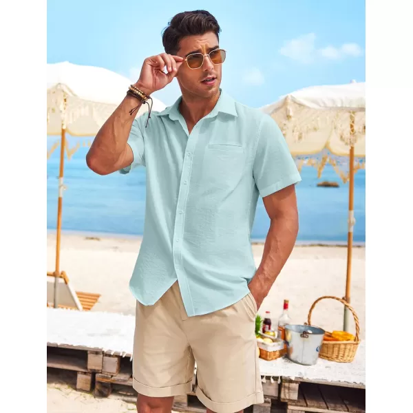 COOFANDY Mens Casual Linen Shirt Short Sleeve Button Down Shirt Summer Beach Hawaiian Shirts