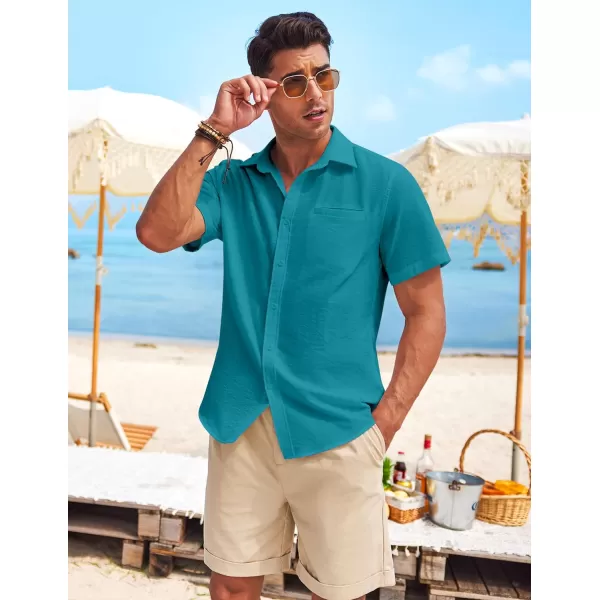COOFANDY Mens Casual Linen Shirt Short Sleeve Button Down Shirt Summer Beach Hawaiian Shirts