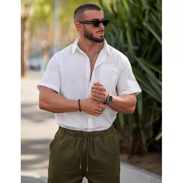 COOFANDY Mens Casual Linen Shirt Short Sleeve Button Down Shirt Summer Beach Hawaiian Shirts