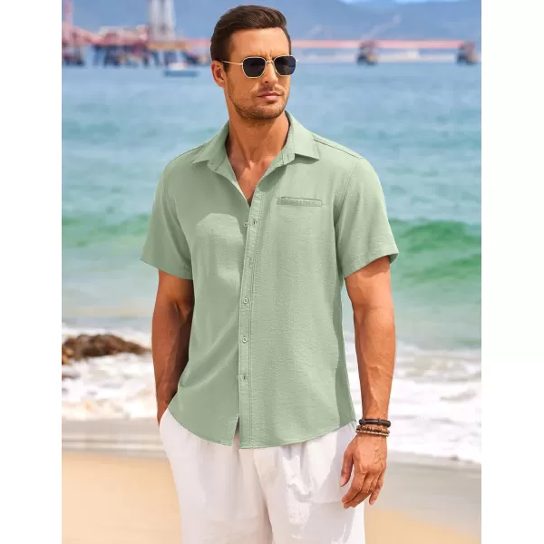COOFANDY Mens Casual Linen Shirt Short Sleeve Button Down Shirt Summer Beach Hawaiian Shirts