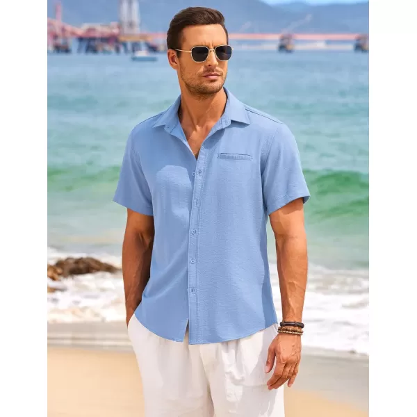 COOFANDY Mens Casual Linen Shirt Short Sleeve Button Down Shirt Summer Beach Hawaiian Shirts
