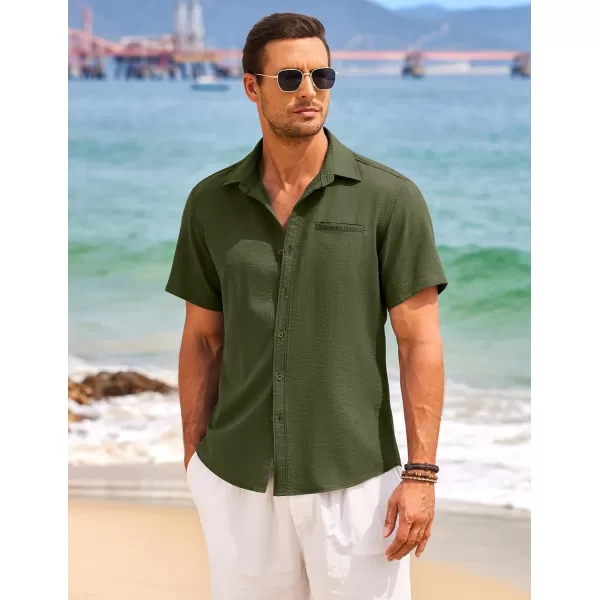 COOFANDY Mens Casual Linen Shirt Short Sleeve Button Down Shirt Summer Beach Hawaiian Shirts