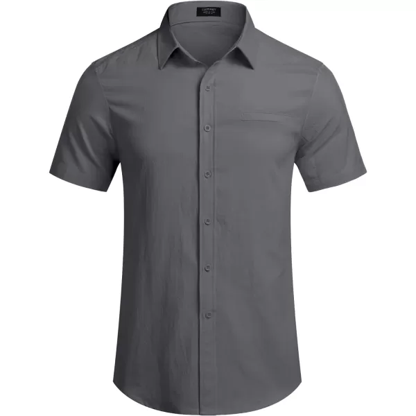 COOFANDY Mens Casual Linen Shirt Short Sleeve Button Down Shirt Summer Beach Hawaiian Shirts