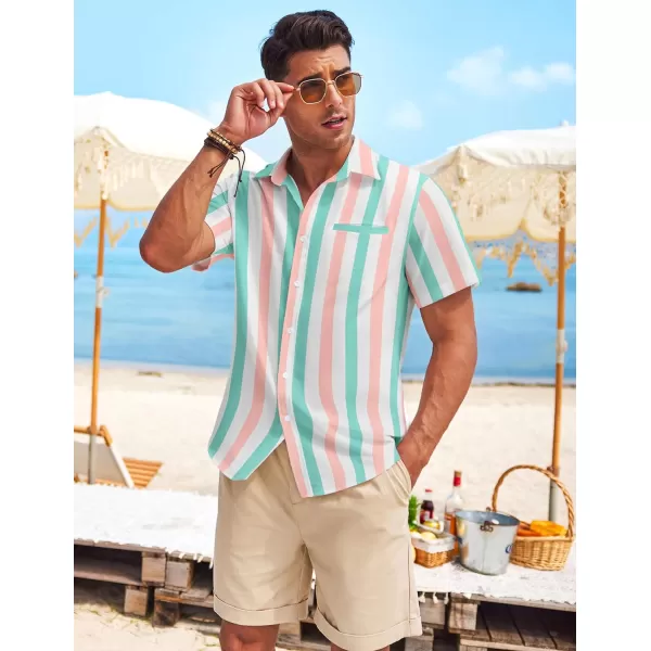 COOFANDY Mens Casual Linen Shirt Short Sleeve Button Down Shirt Summer Beach Hawaiian Shirts