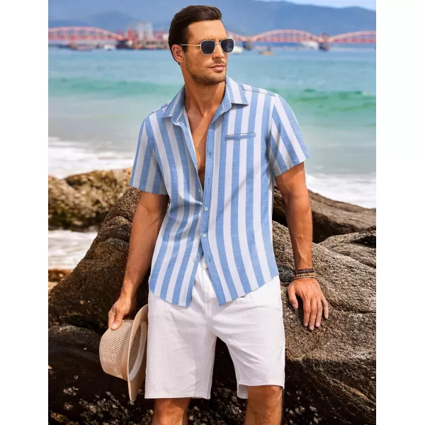 COOFANDY Mens Casual Linen Shirt Short Sleeve Button Down Shirt Summer Beach Hawaiian Shirts