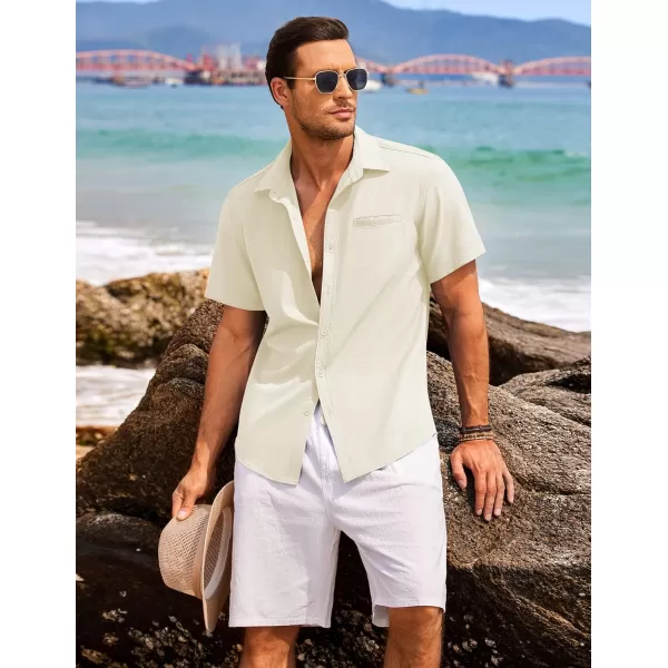 COOFANDY Mens Casual Linen Shirt Short Sleeve Button Down Shirt Summer Beach Hawaiian Shirts