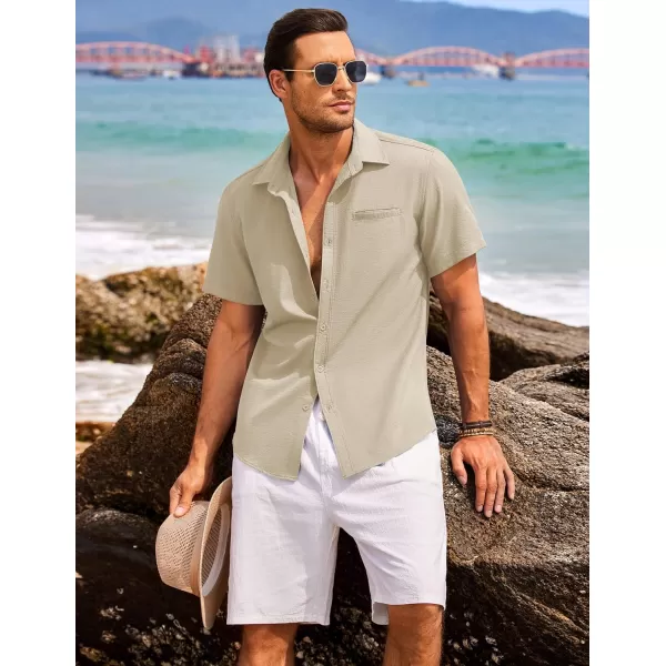COOFANDY Mens Casual Linen Shirt Short Sleeve Button Down Shirt Summer Beach Hawaiian Shirts