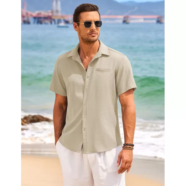 COOFANDY Mens Casual Linen Shirt Short Sleeve Button Down Shirt Summer Beach Hawaiian Shirts