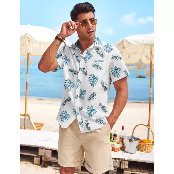 COOFANDY Mens Casual Linen Shirt Short Sleeve Button Down Shirt Summer Beach Hawaiian Shirts