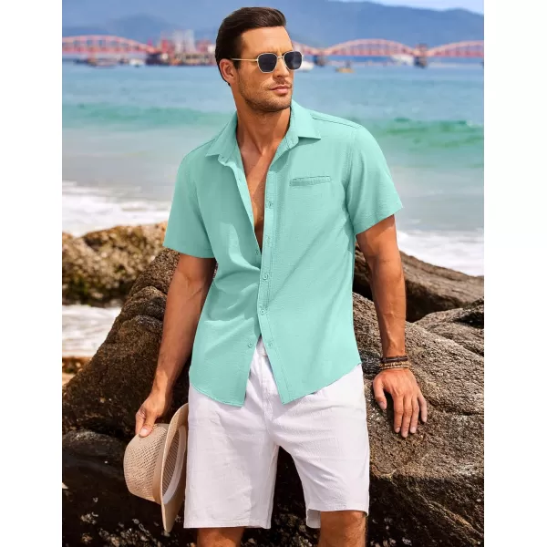 COOFANDY Mens Casual Linen Shirt Short Sleeve Button Down Shirt Summer Beach Hawaiian Shirts