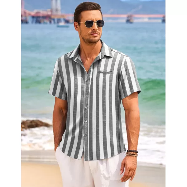 COOFANDY Mens Casual Linen Shirt Short Sleeve Button Down Shirt Summer Beach Hawaiian Shirts