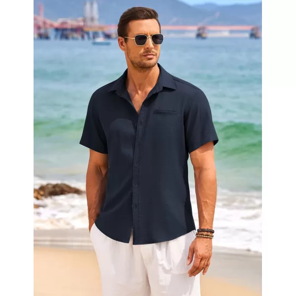 COOFANDY Mens Casual Linen Shirt Short Sleeve Button Down Shirt Summer Beach Hawaiian Shirts