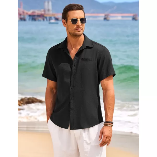 COOFANDY Mens Casual Linen Shirt Short Sleeve Button Down Shirt Summer Beach Hawaiian Shirts