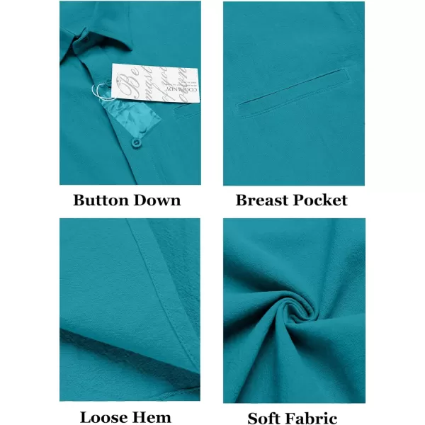 COOFANDY Mens Casual Linen Shirt Short Sleeve Button Down Shirt Summer Beach Hawaiian Shirts