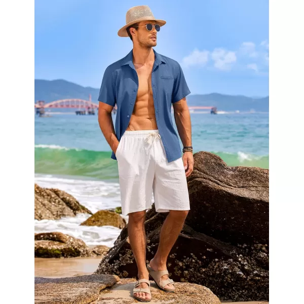COOFANDY Mens Casual Linen Shirt Short Sleeve Button Down Shirt Summer Beach Hawaiian Shirts