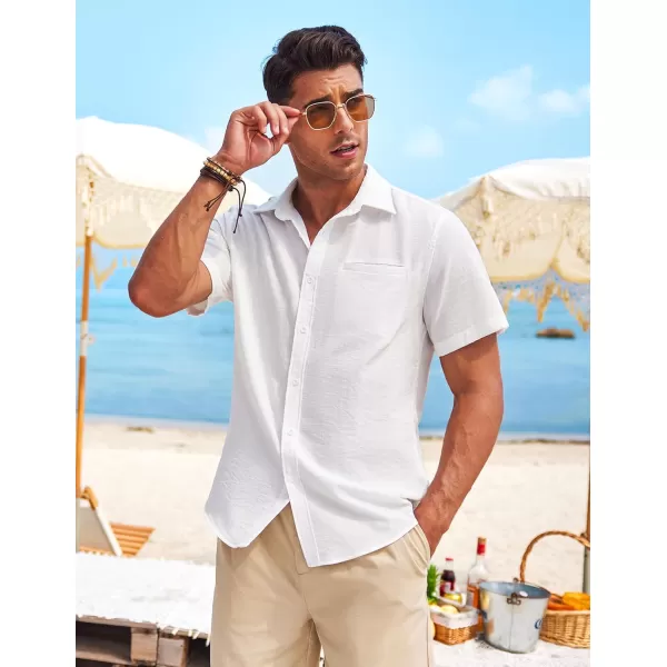 COOFANDY Mens Casual Linen Shirt Short Sleeve Button Down Shirt Summer Beach Hawaiian Shirts