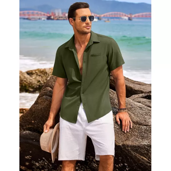 COOFANDY Mens Casual Linen Shirt Short Sleeve Button Down Shirt Summer Beach Hawaiian Shirts