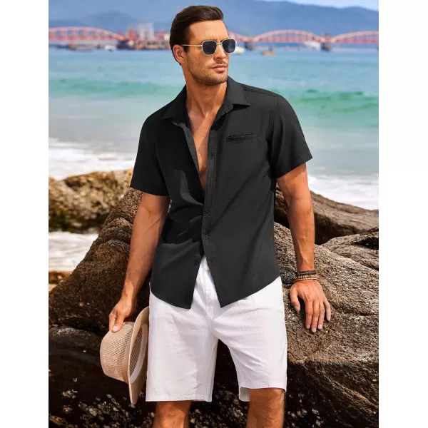 COOFANDY Mens Casual Linen Shirt Short Sleeve Button Down Shirt Summer Beach Hawaiian Shirts