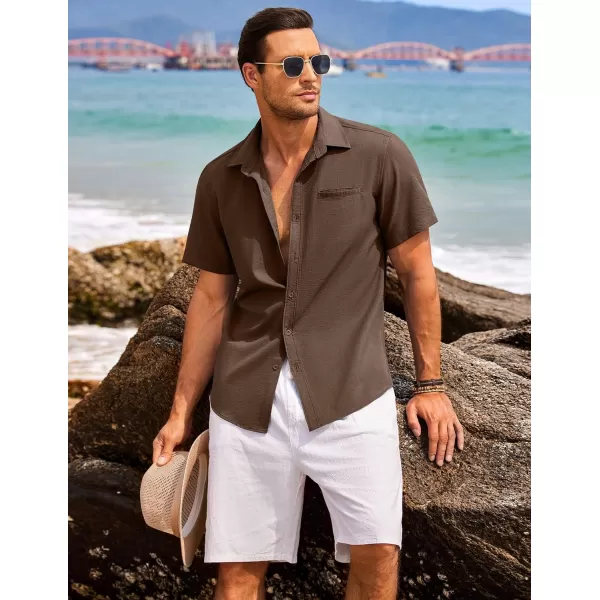COOFANDY Mens Casual Linen Shirt Short Sleeve Button Down Shirt Summer Beach Hawaiian Shirts